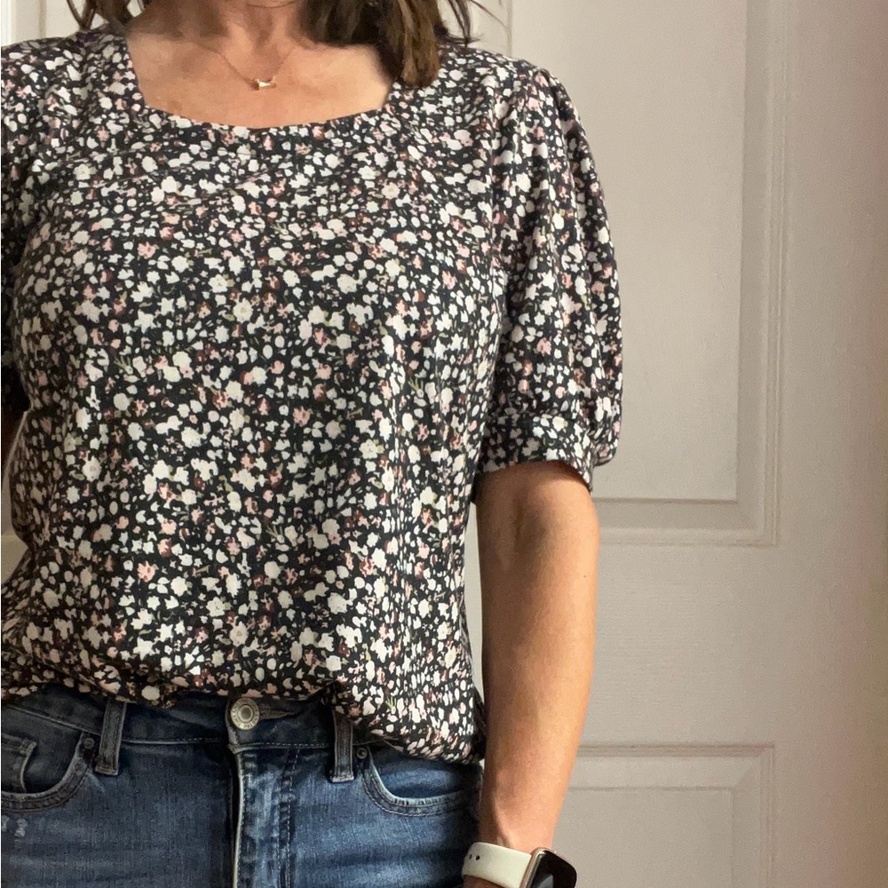 Floral Black and White Women's Top